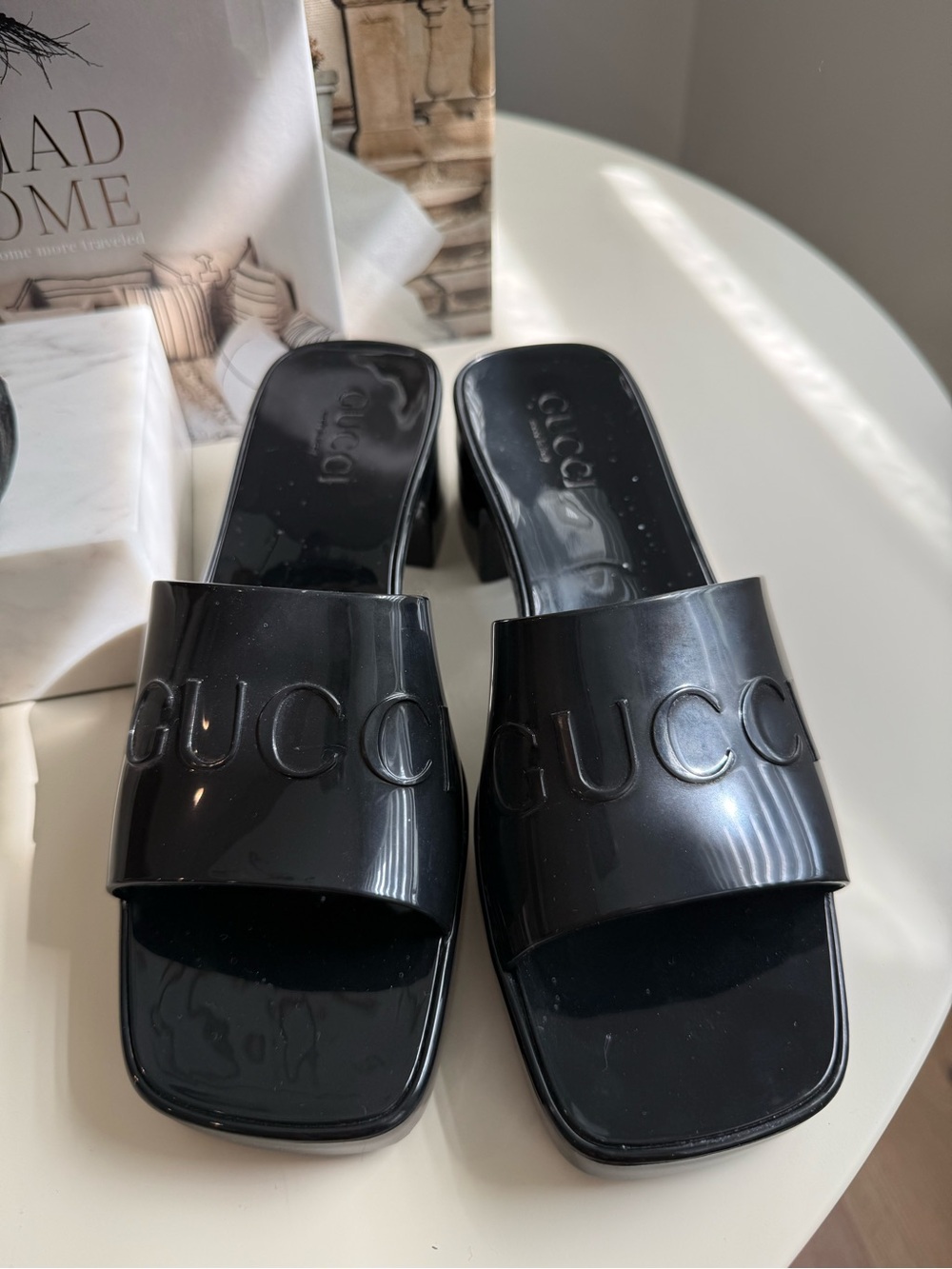 Gucci Women's Black Rubber Slide Mules - Picture 3 of 7